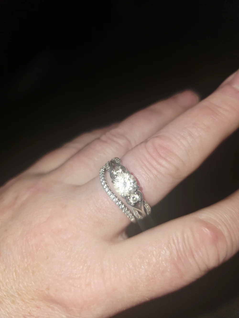 925 Jeulia Classic Twist Custom Round Three Stone Ring & Eternity Wedding Band
